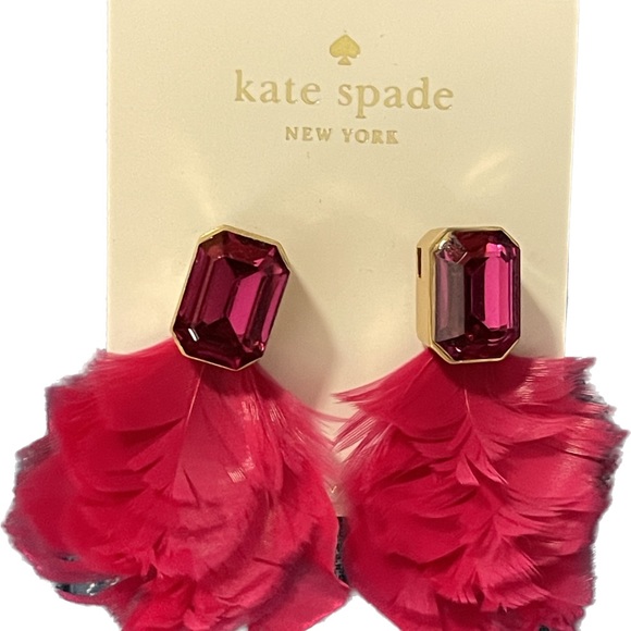 KATE SPADE pink feather earrings In Full Bloom jewel set gold pierced PINKMULTI - Picture 2 of 7